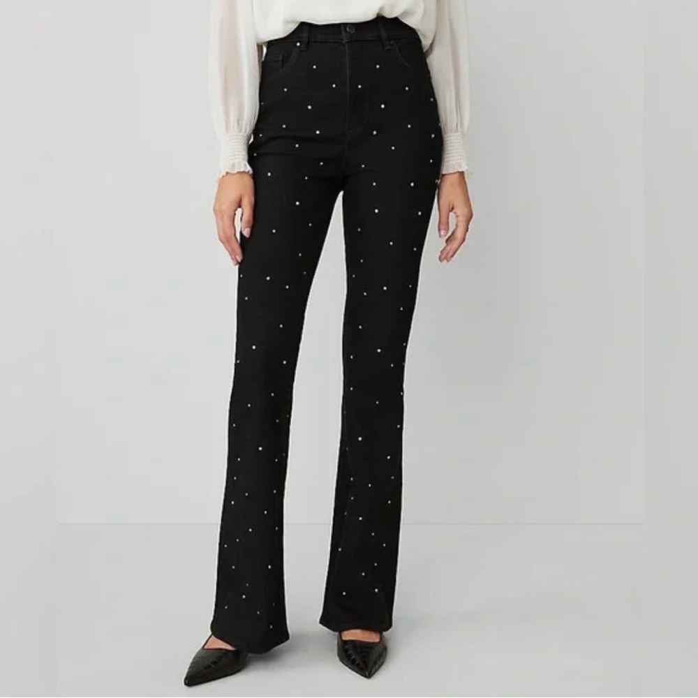 Ann Taylor The Embellished Flare High Rise Black rhinestone jeans